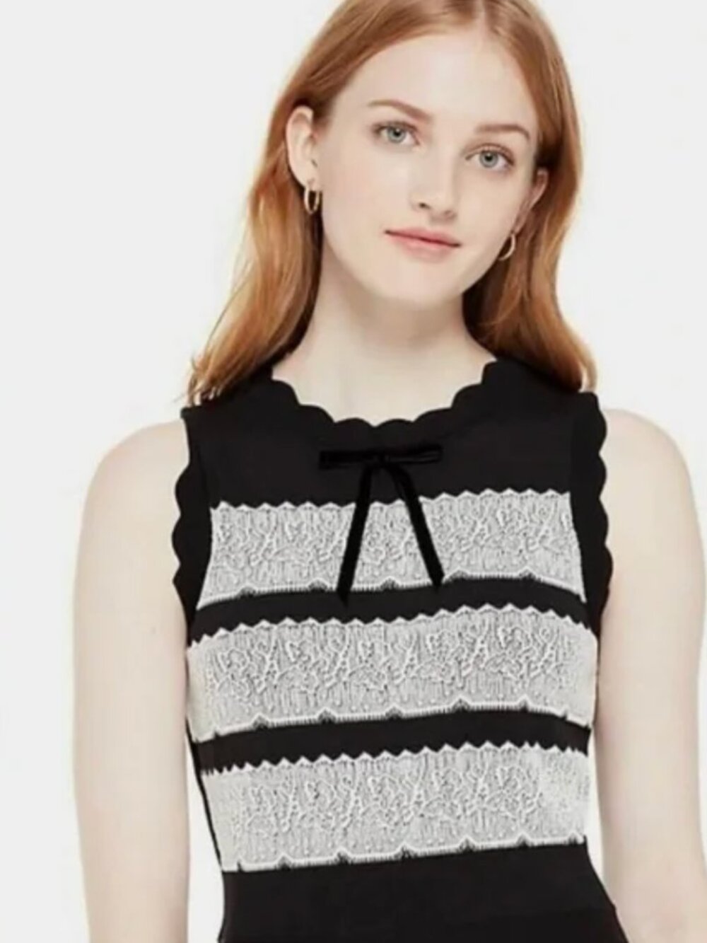 Kate Spade Lace Jacquard Sweater Dress - Black & White Scalloped - Size M BNWT - Picture 2 of 6